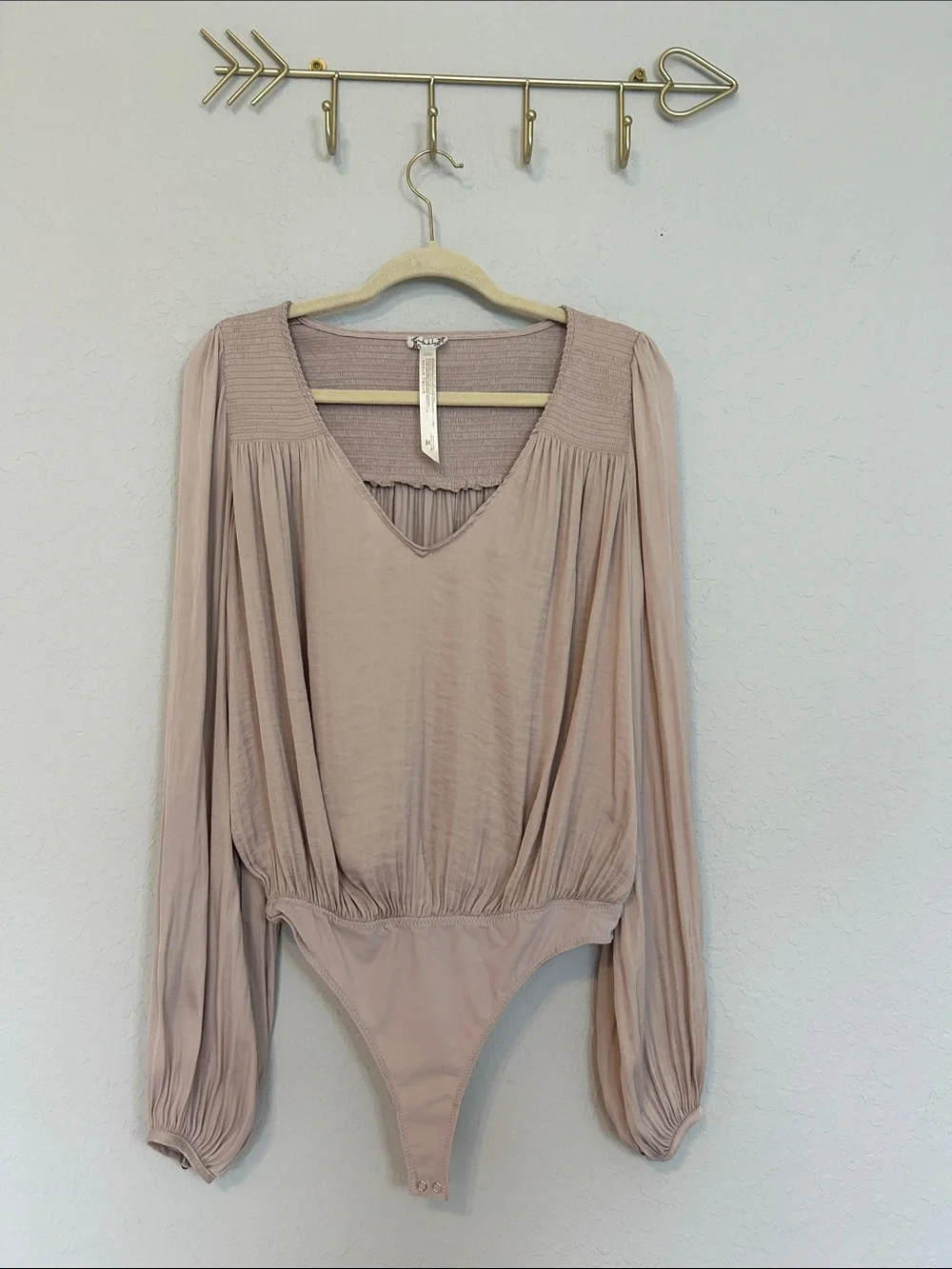 Free People Blush Long-Sleeve V-Neck Bodysuit
